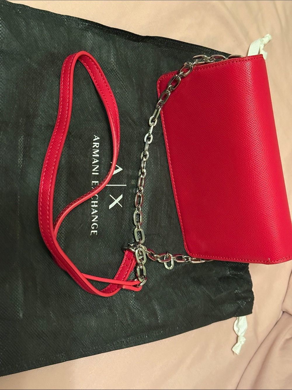 Armani Exchange Red Chain Crossbody Wallet Bag - Picture 3 of 7